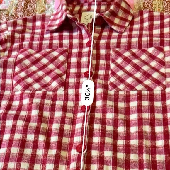 Lili Sidonio Red Pink and White Plaid Shirt Jacket M - Picture 8 of 10